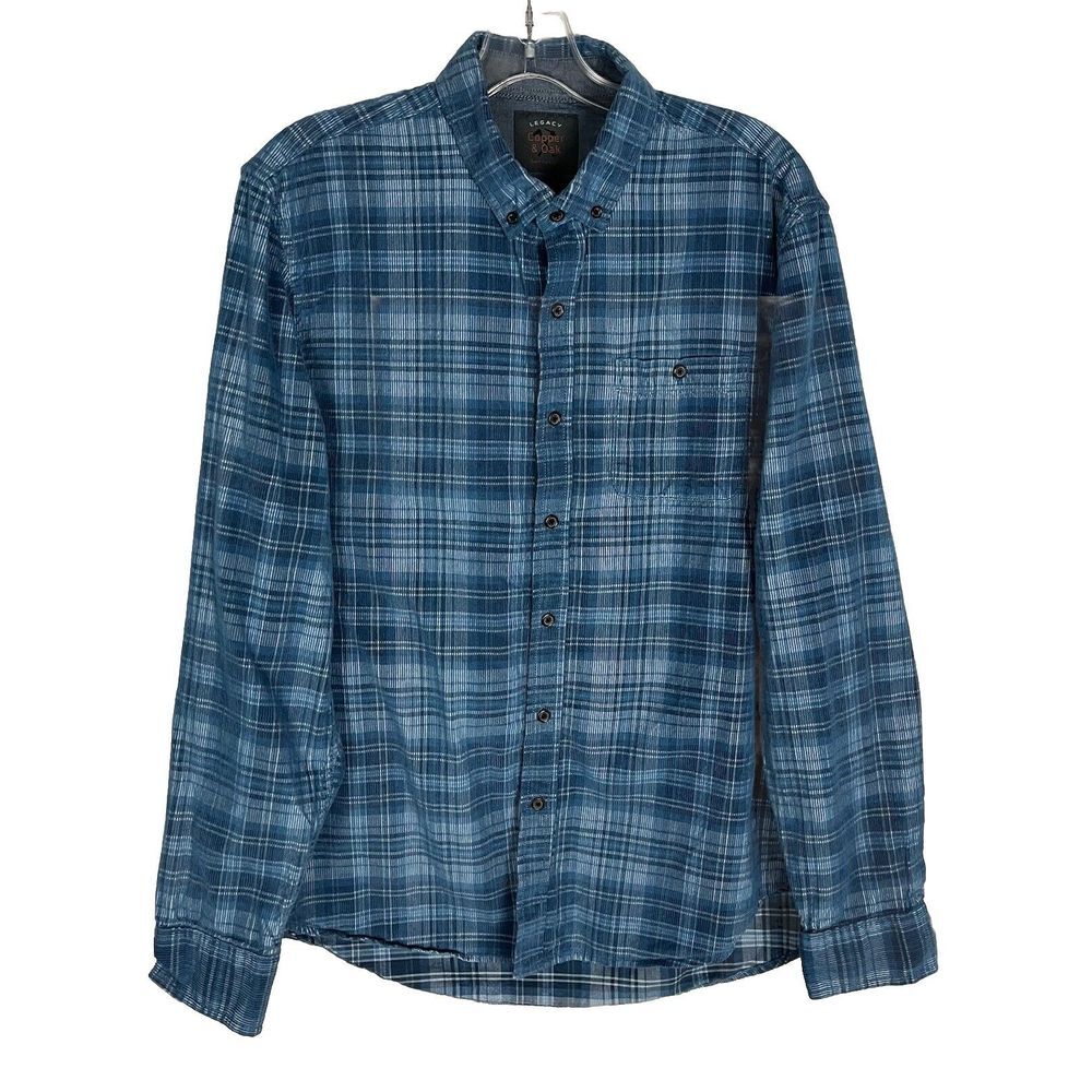 Legacy Copper & Oak Mens Blue Corduroy Long Sleeve Shirt Size L Plaid Cotton